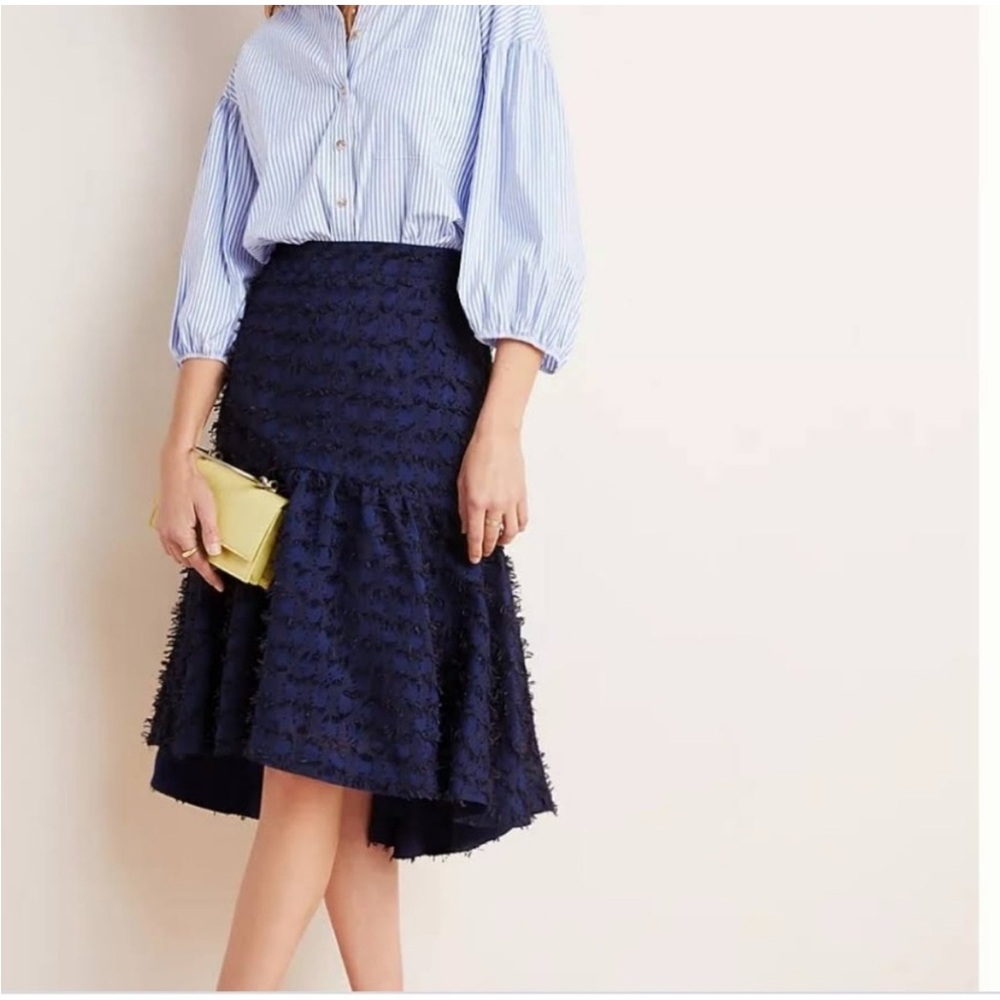 Anthropologie Maeve Blue Black Miranda Midi Skirt Size Medium